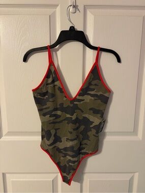 Camo Bodysuit with Red Trim